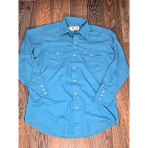 Vintage H Bar C California Ranchwear Western Pearl Snap Shirt Blue Mens 16.5 33